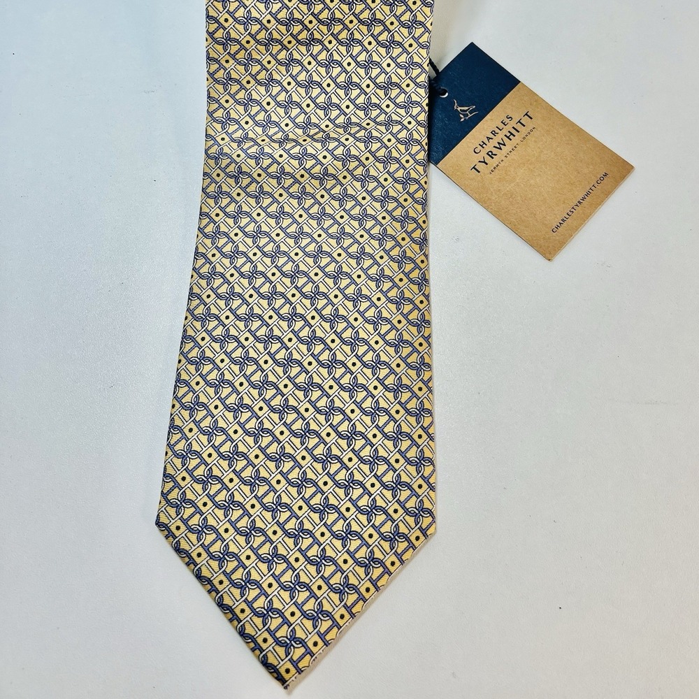 Charles Tyrwhitt Silk Print Tie Lemon Yellow NWT - MSRP $65